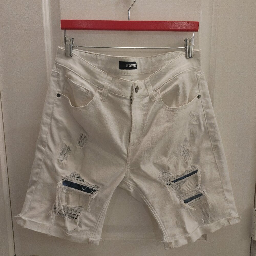 Distressed White Express Slim Fit Stretch+ Jean Shorts 32" Waist x 9" Inseam